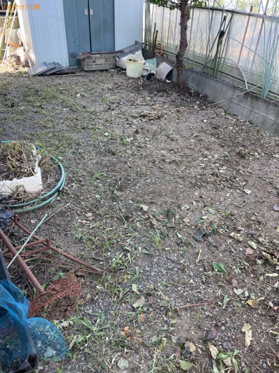 土入りの植木鉢の回収、草刈り作業、防草シート設置ご依頼